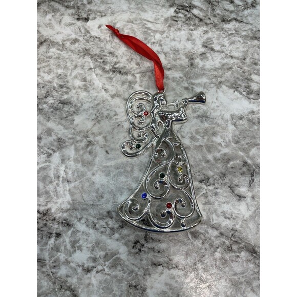 Lenox Sparkle & Scroll Angel & Snowman Ornament Silverplate Colored Gems - Picture 5 of 9